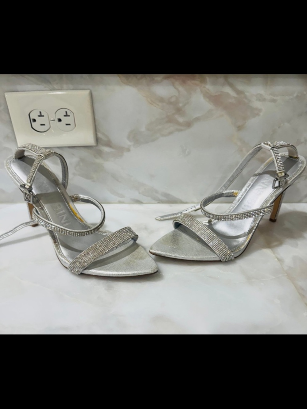 Gianni Bini Silver Rhinestone Strappy Heels
